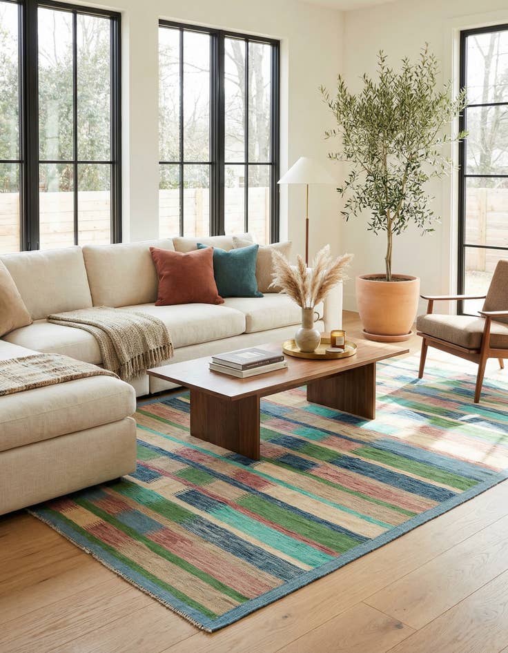 Detail image of 6' 5 x 9' 10  Hand Woven Kilim Modern Wool Rug