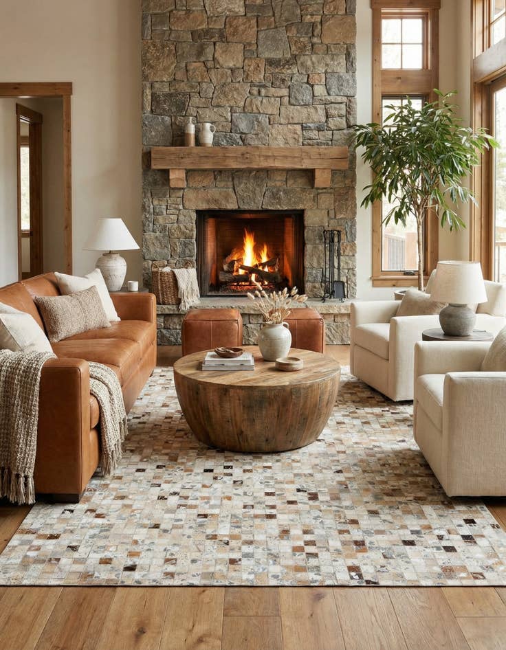 Detail image of  5' x 8' Cowhide Stocks Rug