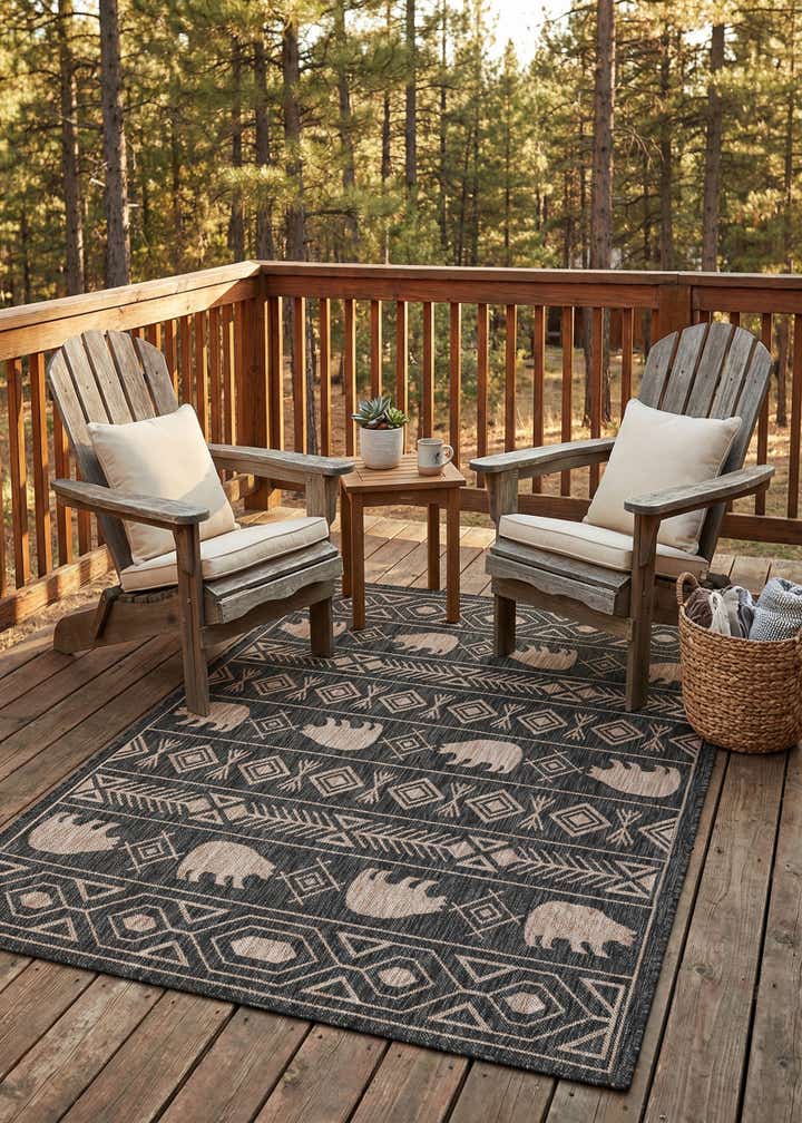 5' 3 x 7' Easy-Clean Southwestern Indoor / Outdoor Rug