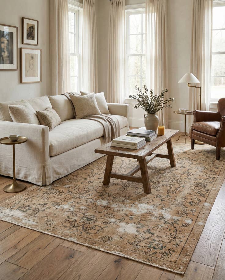Detail image of 4' 9 x 8' Hand Knotted Ultra Vintage Persian Wool Rug