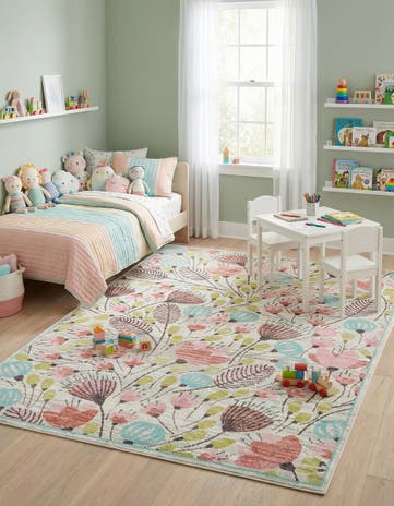 9' x 12' Flowers Whimsy Kids Rug