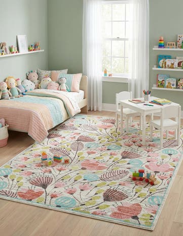 9' x 12' Flowers Whimsy Kids Rug