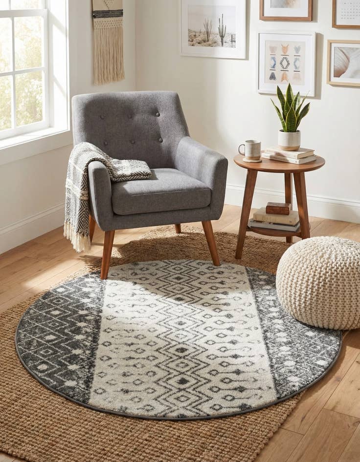 Detail image of  5' 3 x 5' 3 Moroccan Trellis Round Rug