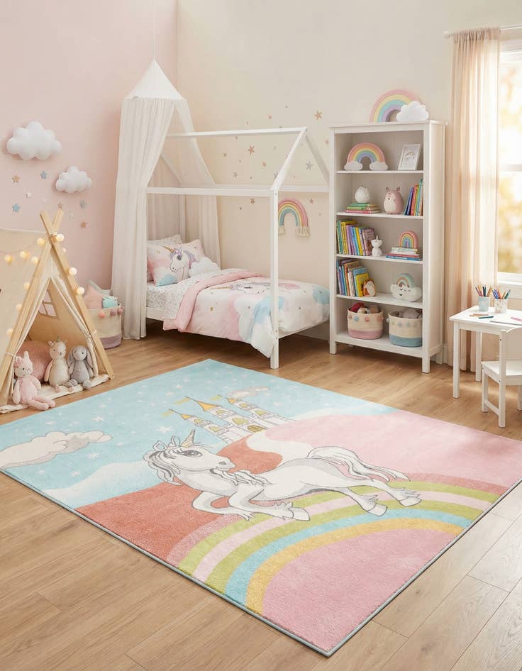 Detail image of 7' 10 x 10' Unicorn Whimsy Kids Rug