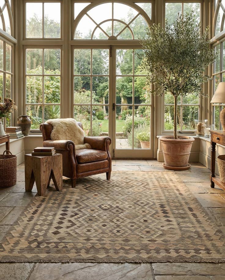 Detail image of 6' 8 x 9' 8 Hand Woven Kilim Maymana Wool Rug