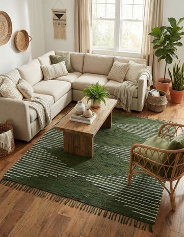 Green Hand Woven Chindi Cotton Square Rug