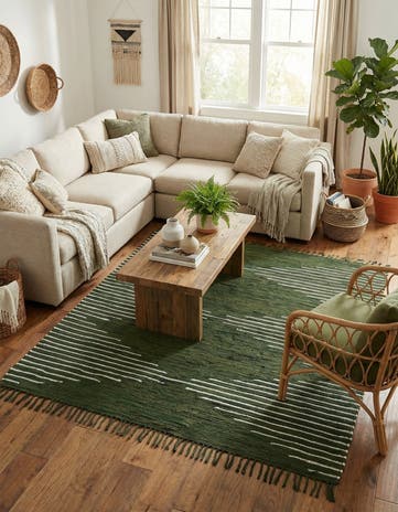 Green Hand Woven Chindi Cotton Square Rug