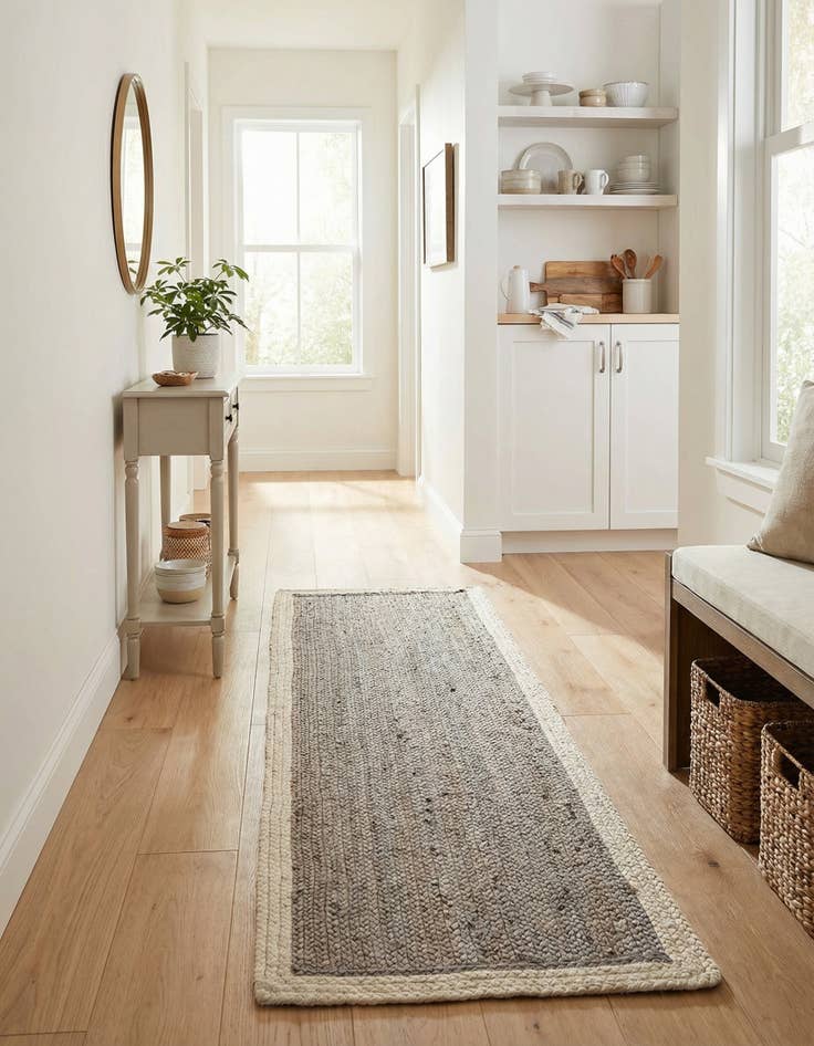 Detail image of 2' x 6' 1  Hand Braided Jute Runner Rug