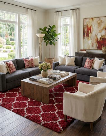 Burgundy Red Lattice Shag Rug