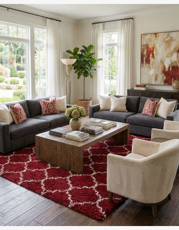 Burgundy Red Trellis Shag Rug