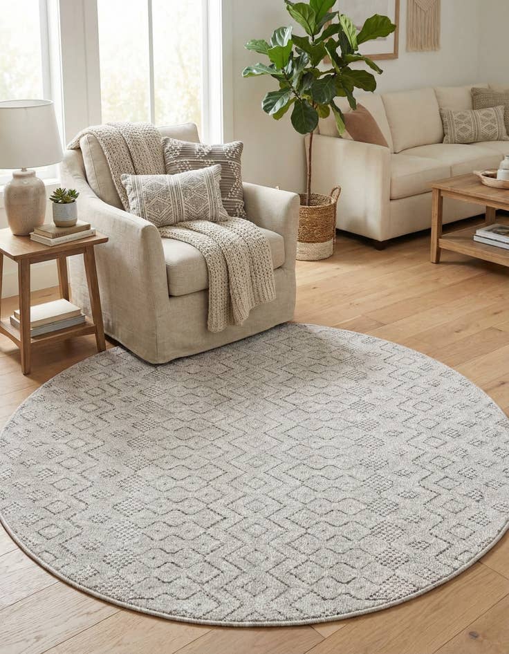 Detail image of 4' x 4'  Washable Trellis Textured Indoor / Outdoor Round Rug