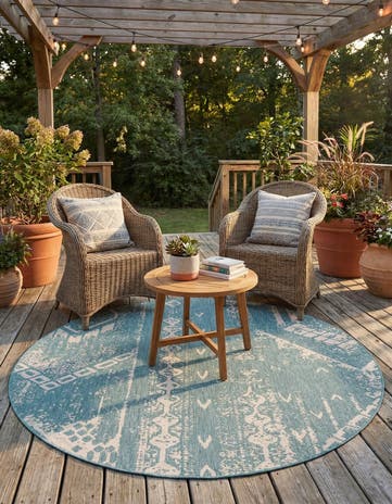 7' 10 x 7' 10 Easy-Clean Bohemian Indoor / Outdoor Round Rug
