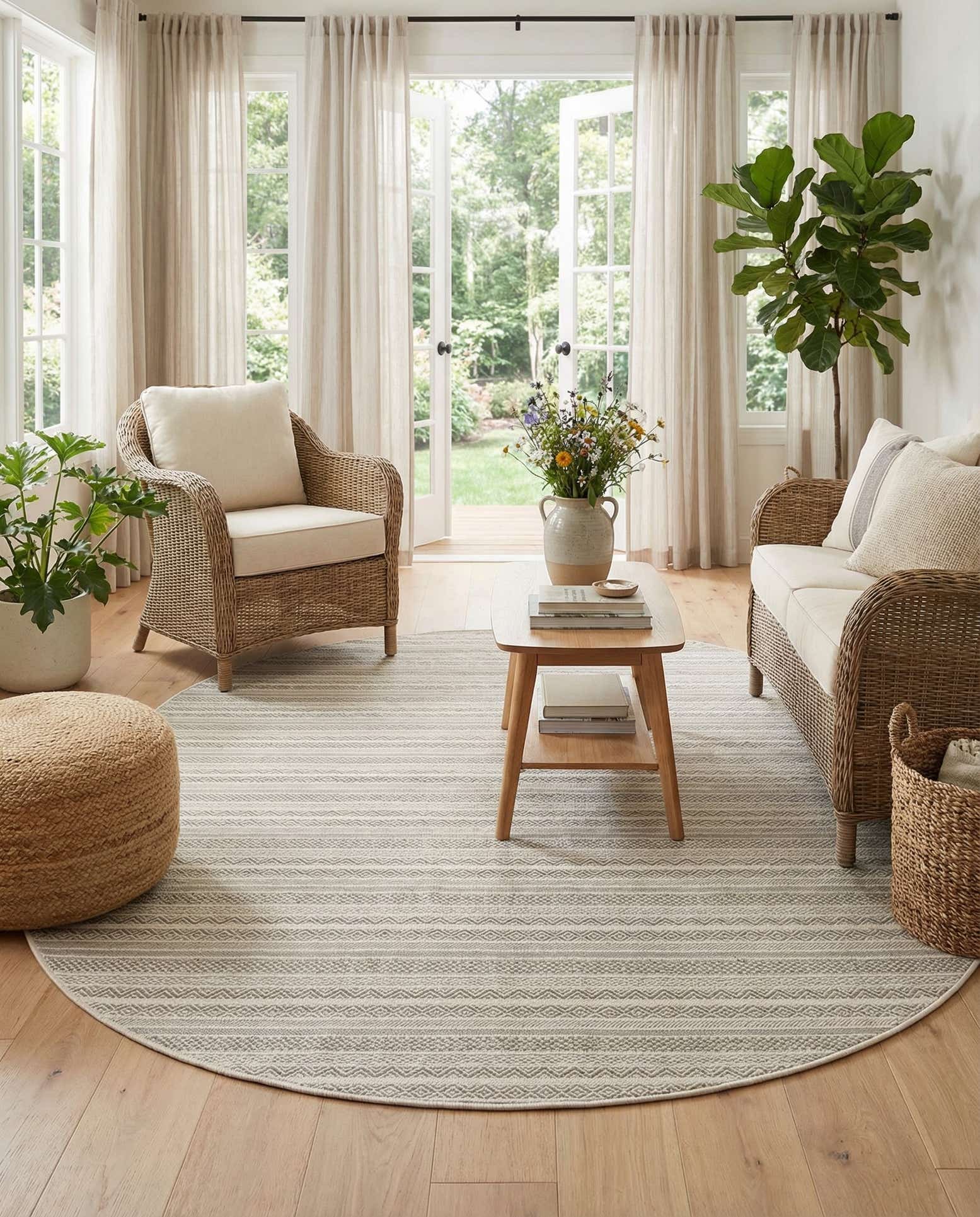 7' 10 x 10' Easy-Clean Striped Indoor / Outdoor Oval Rug