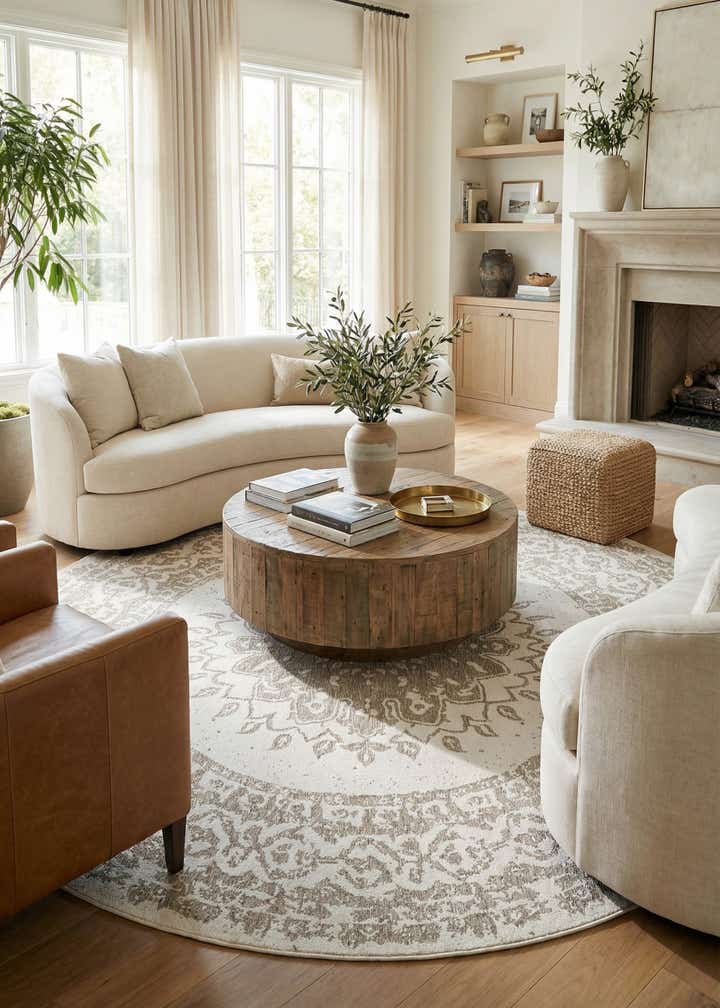 13' x 13' Easy-Clean Traditional Indoor / Outdoor Round Rug
