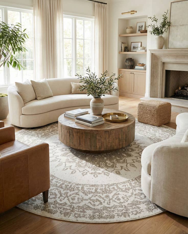 Detail image of 13' x 13' Easy-Clean Traditional Indoor / Outdoor Round Rug
