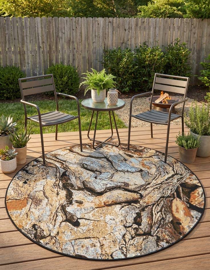 Detail image of  5' x 5'  Washable Modern Indoor / Outdoor Round Rug