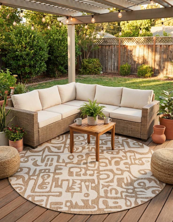 Detail image of 7' 10 x 7' 10 Easy-Clean Modern Indoor / Outdoor Round Rug
