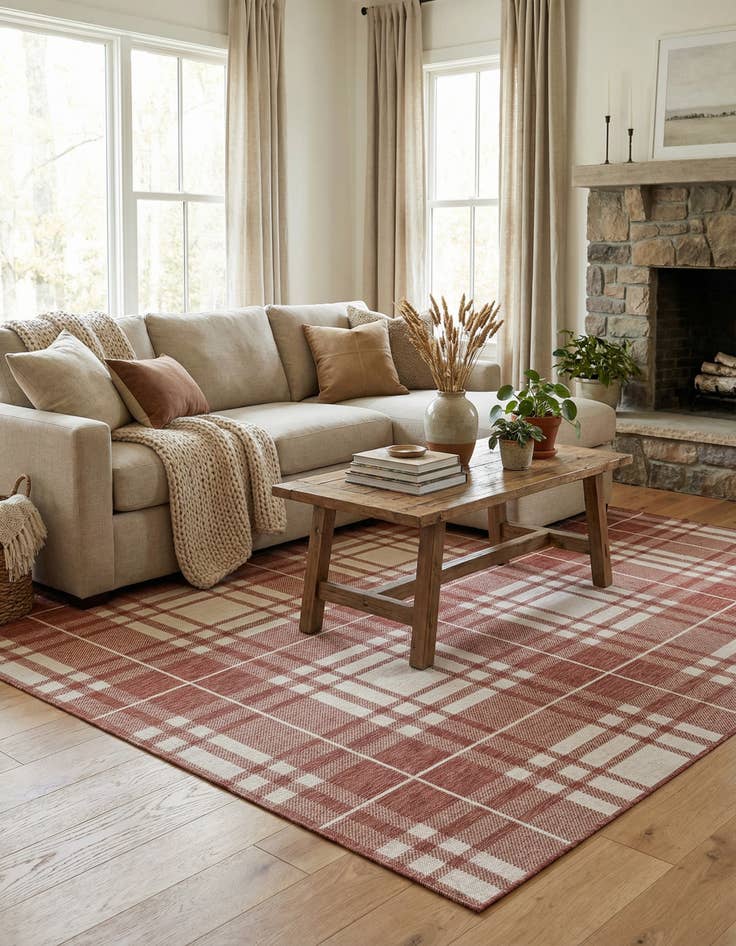 Detail image of  7' 10 x 7' 10  Washable Checkered Indoor / Outdoor Square Rug