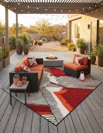 Red and Black Easy-Clean Modern Indoor / Outdoor Square Rug