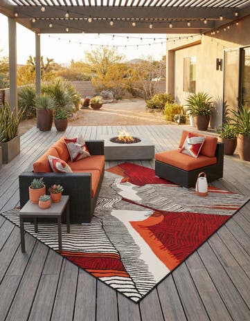 Red and Black Easy-Clean Modern Indoor / Outdoor Square Rug