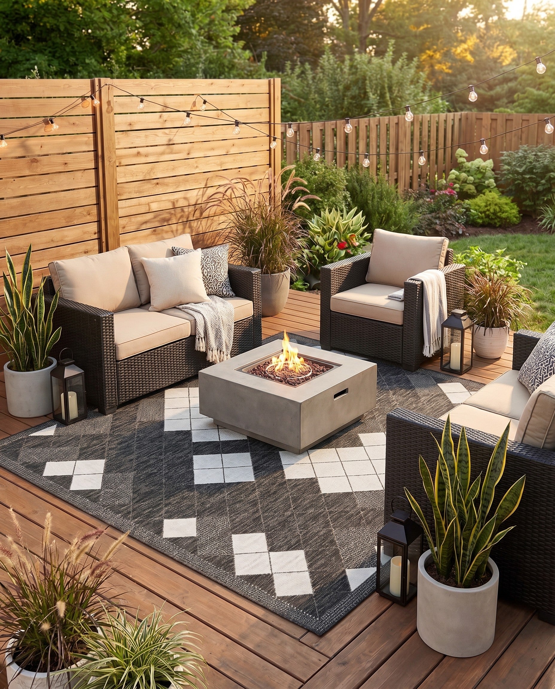 Black and White Easy-Clean Modern Indoor / Outdoor Square Rug