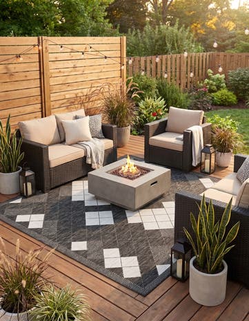 Black and White Easy-Clean Modern Indoor / Outdoor Square Rug