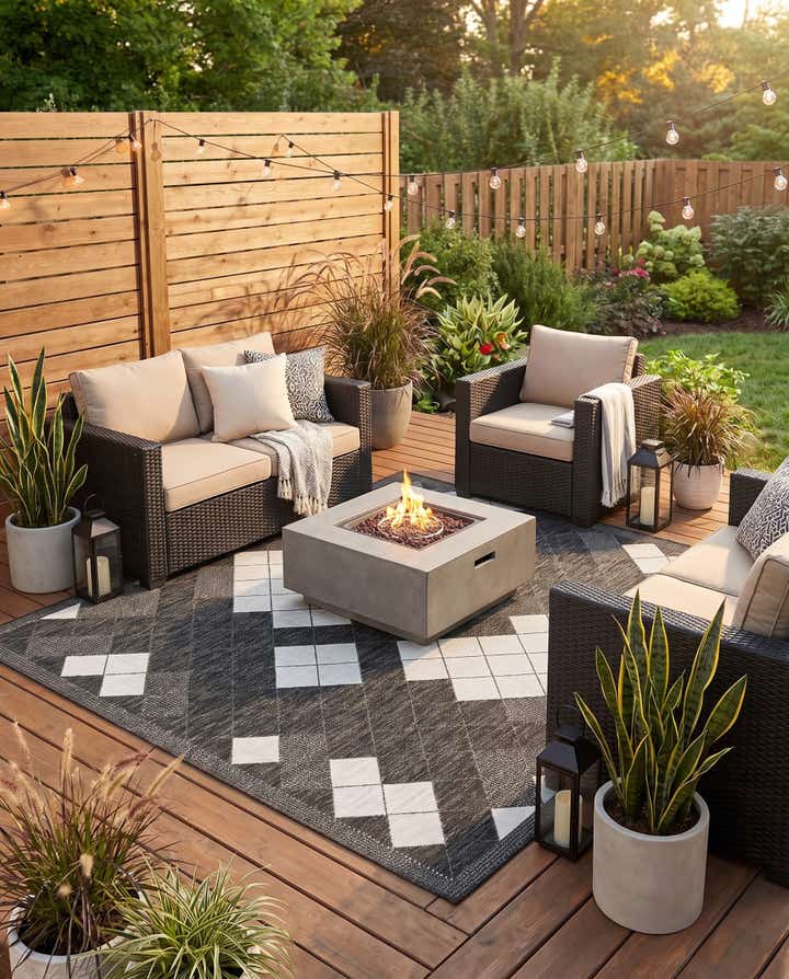 7' 10 x 7' 10 Easy-Clean Modern Indoor / Outdoor Square Rug