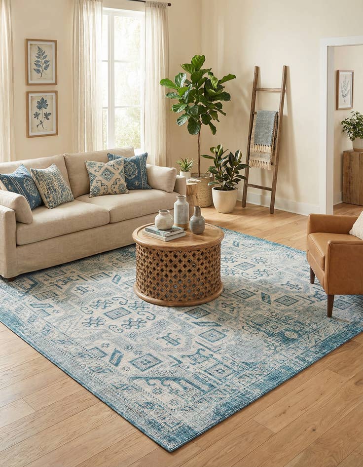 Detail image of 7' 10 x 7' 10 Easy-Clean Aztec Indoor / Outdoor Square Rug