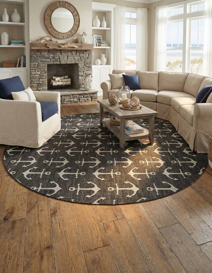 Detail image of 13' x 13'  Washable Coastal Indoor / Outdoor Round Rug