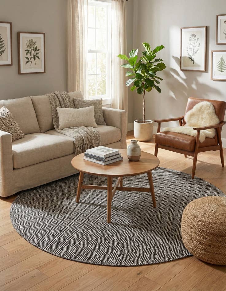 Detail image of  6' 1 x 6' 1  Hand Woven Geo Trellis Flatweave Round Rug