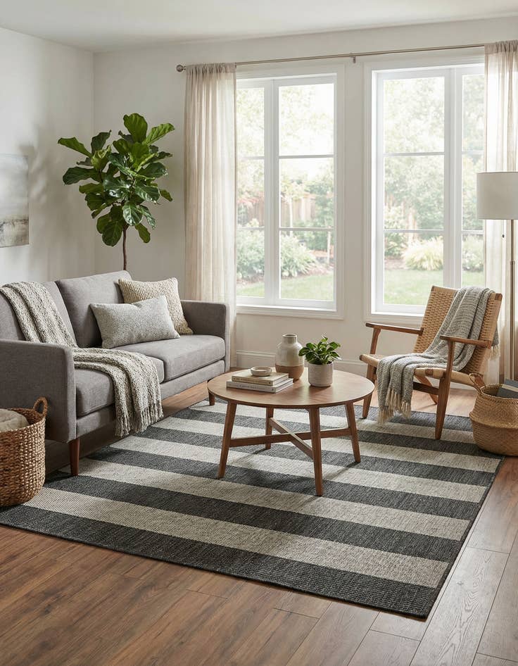 Detail image of 6' x 6'  Washable Striped Indoor / Outdoor Square Rug