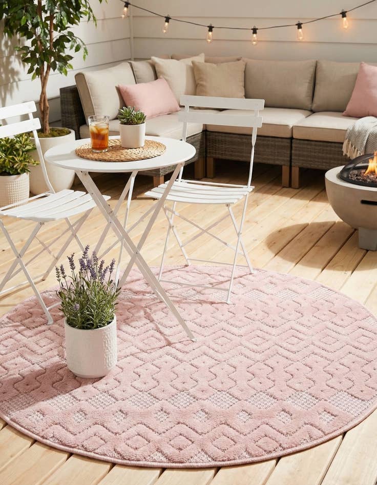 Detail image of 3' x 3'  Washable Trellis Textured Indoor / Outdoor Round Rug