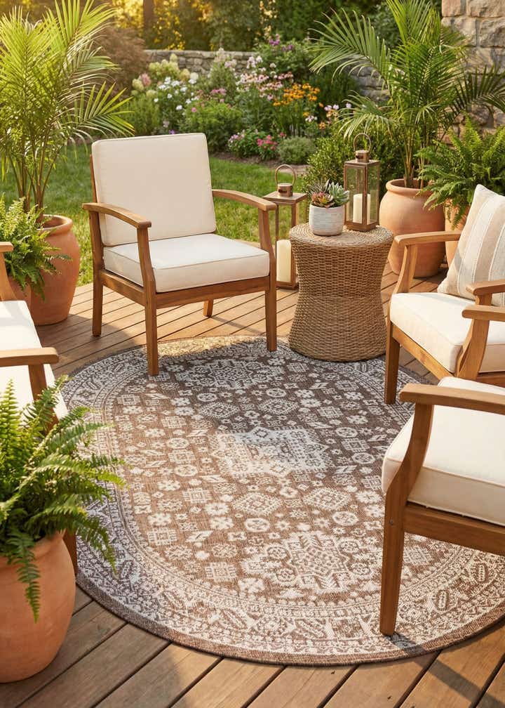 5' 3 x 8' Easy-Clean Aztec Indoor / Outdoor Oval Rug
