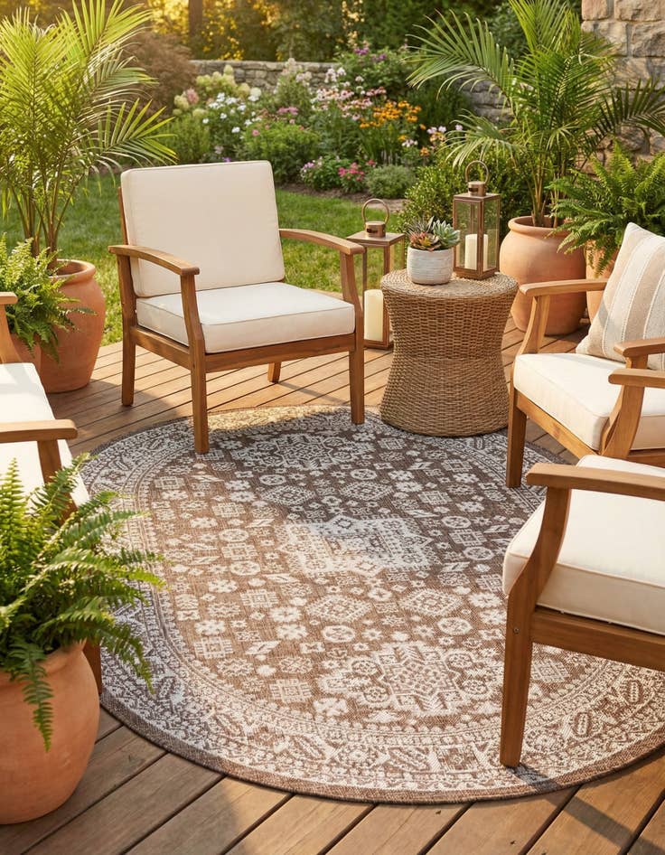 Detail image of 5' 3 x 8'  Washable Aztec Indoor / Outdoor Oval Rug