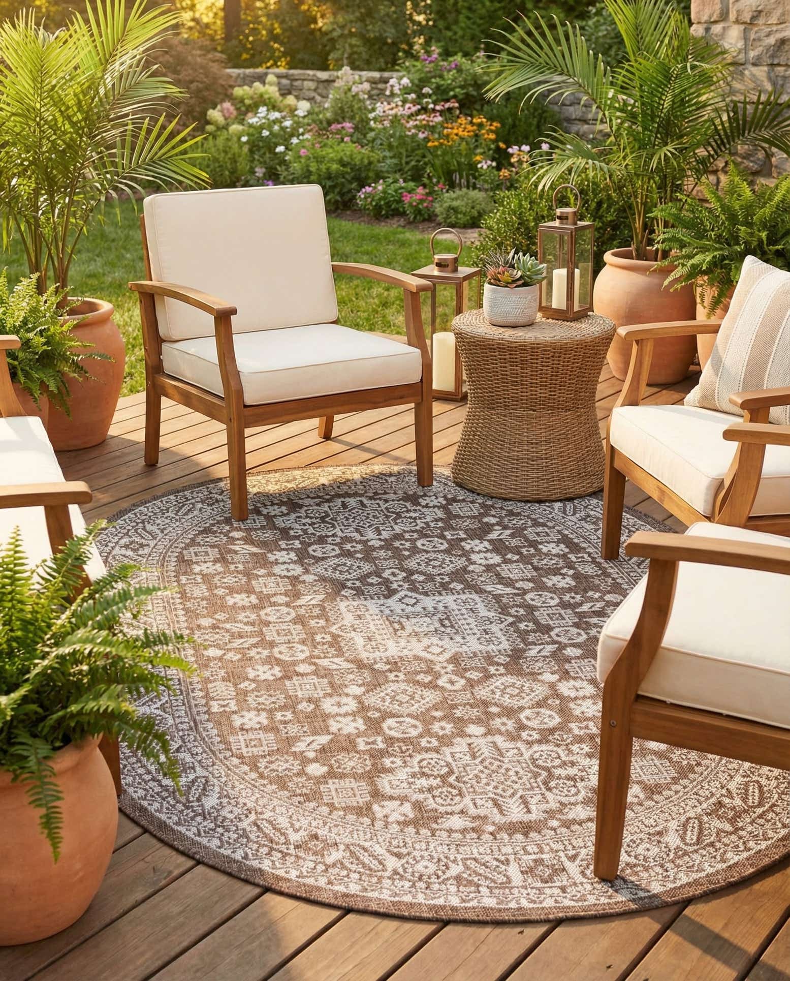 5' 3 x 8' Easy-Clean Aztec Indoor / Outdoor Oval Rug