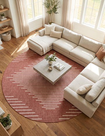 Rust Red Easy-Clean Modern Indoor / Outdoor Round Rug