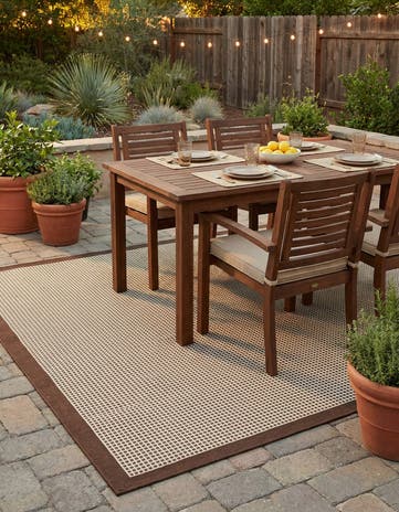 Brown Easy-Clean Border Indoor / Outdoor Square Rug