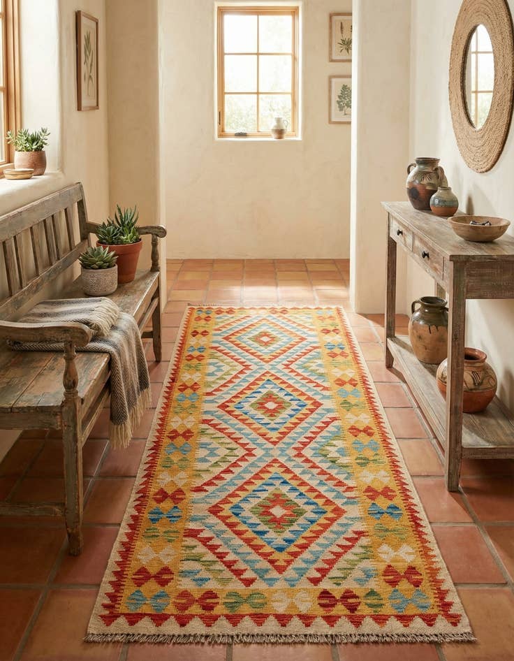 Detail image of 3' 3 x 6' 6  Hand Woven Kilim Maymana Wool Runner Rug