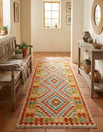 3' 3 x 6' 6 Hand Woven Kilim Maymana Wool Runner Rug