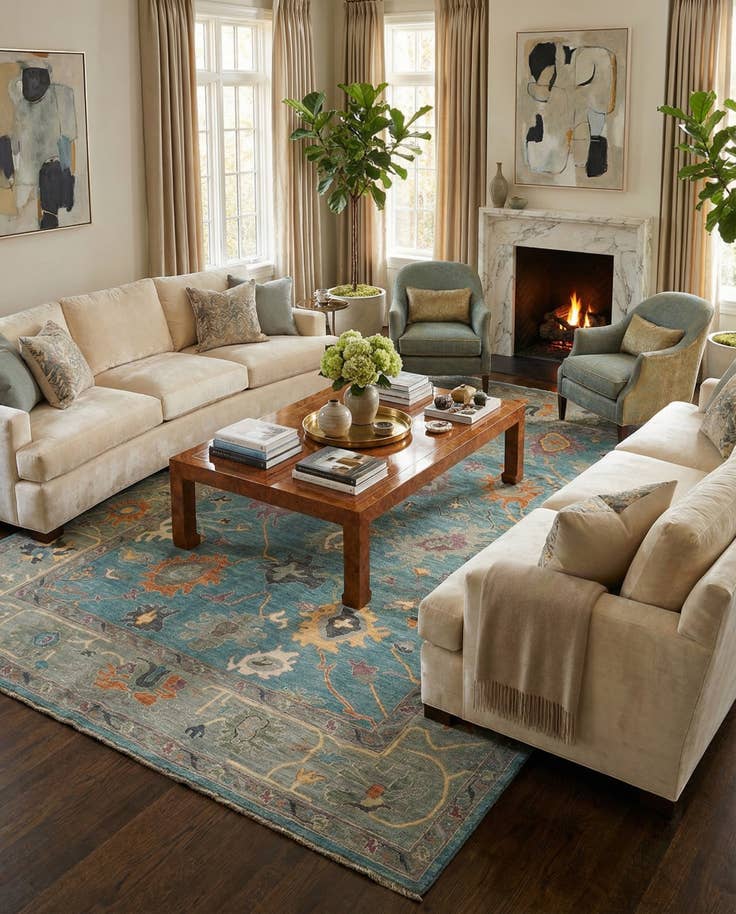 Detail image of 8' 11 x 11' 11 Hand Knotted Oushak Rug