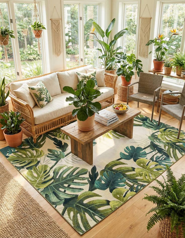 Detail image of 9' x 12' Easy-Clean Botanical Indoor / Outdoor Rug