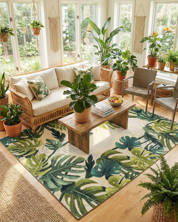 Detail image of 9' x 12' Easy-Clean Botanical Indoor / Outdoor Rug