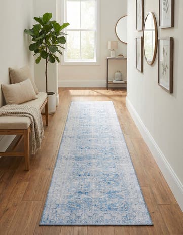 Blue Washable Timeless Runner Rug