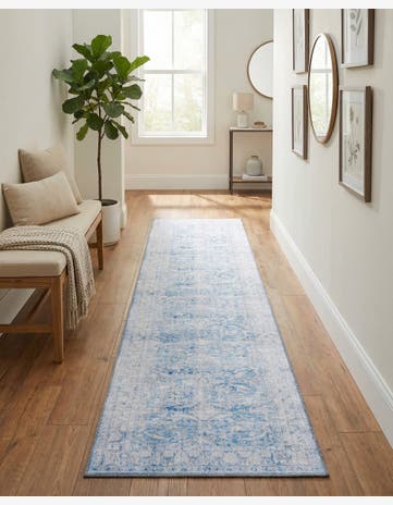 Blue Washable Timeless Runner Rug