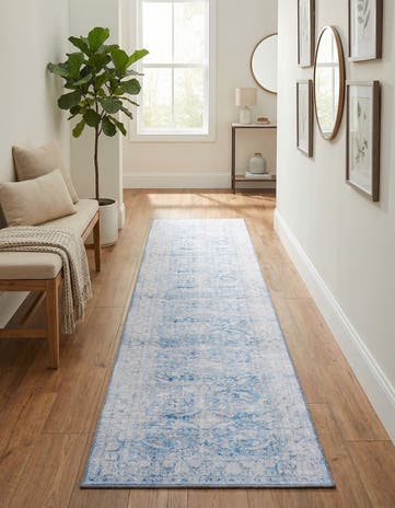 Blue Washable Timeless Runner Rug