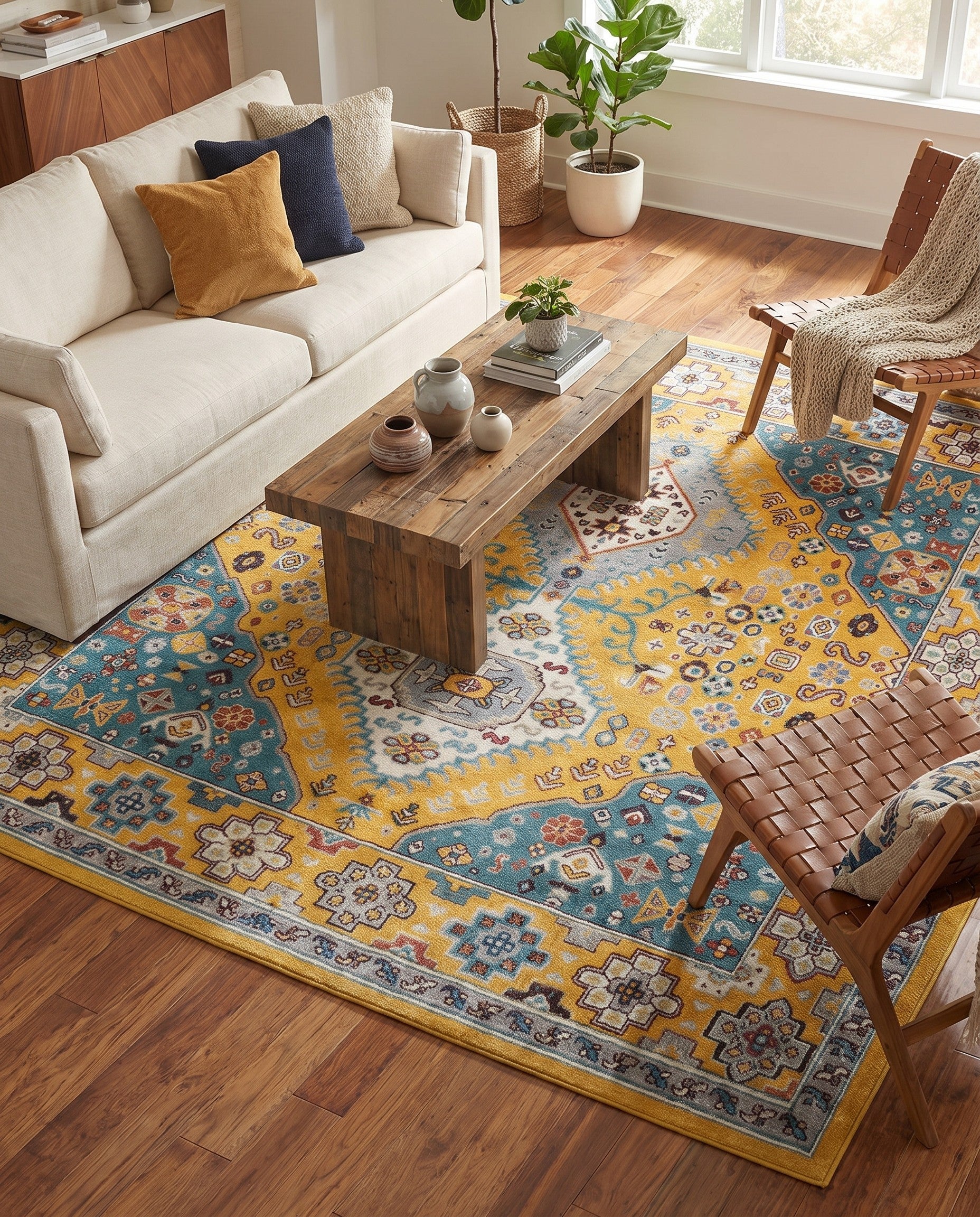 Yellow Gold Kamala Washable Square Rug