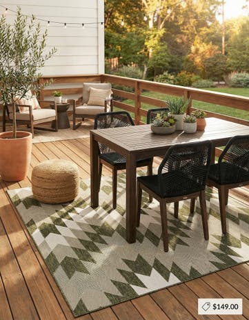 Green Easy-Clean Modern Indoor / Outdoor Square Rug