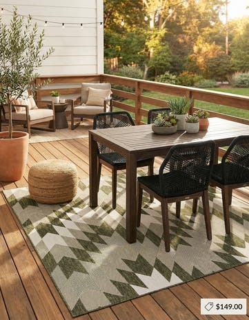 Green Easy-Clean Modern Indoor / Outdoor Square Rug