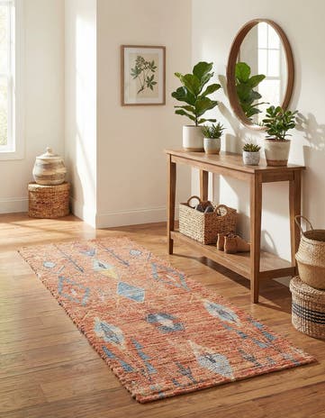 Rust Red Hand Woven Chenille Jute Runner Rug