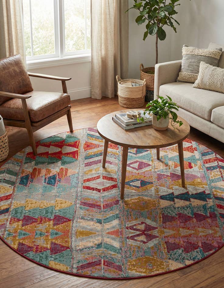 Detail image of 7' 10 x 7' 10 Easy-Clean Modern Indoor / Outdoor Round Rug